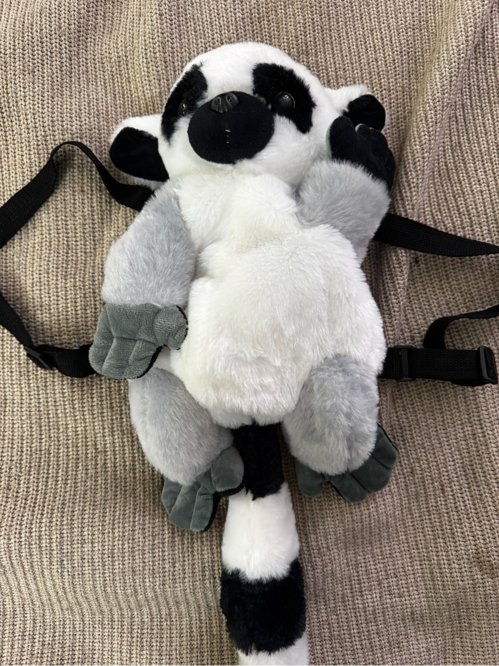 Fiesta Plush Lemur Kids Backpack - White, Gray & Black